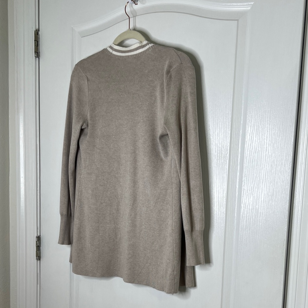 Cyrus Taupe Cardigan with White Trim - Picture 3 of 3